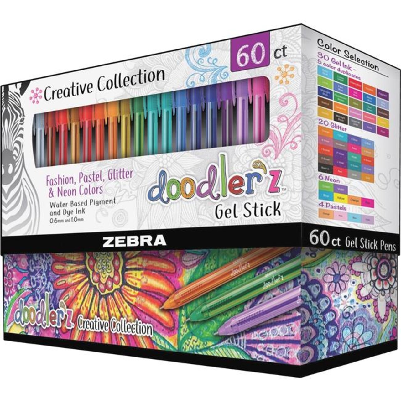 Zebra Pen 1.0 mm Doodlerz Gel Stick Pen, Assorted Color - Pack of 60
